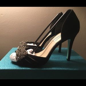 Betsey Johnson Satin Black Peep Toe Heels